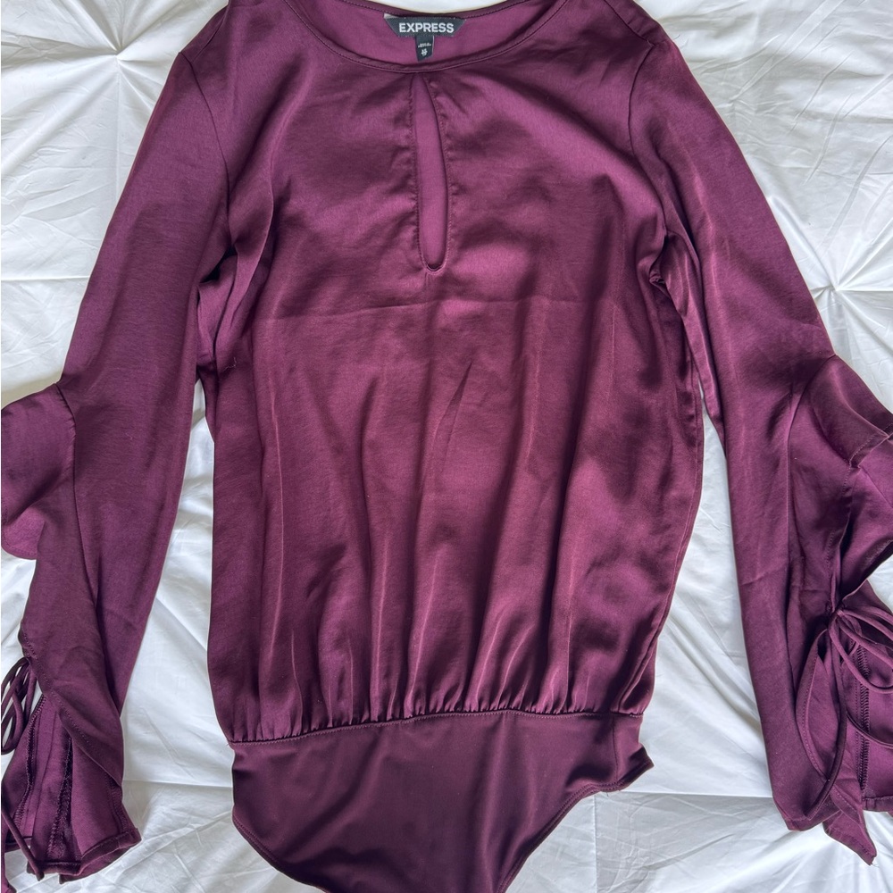 Express Women's Burgundy Satin Bodysuit